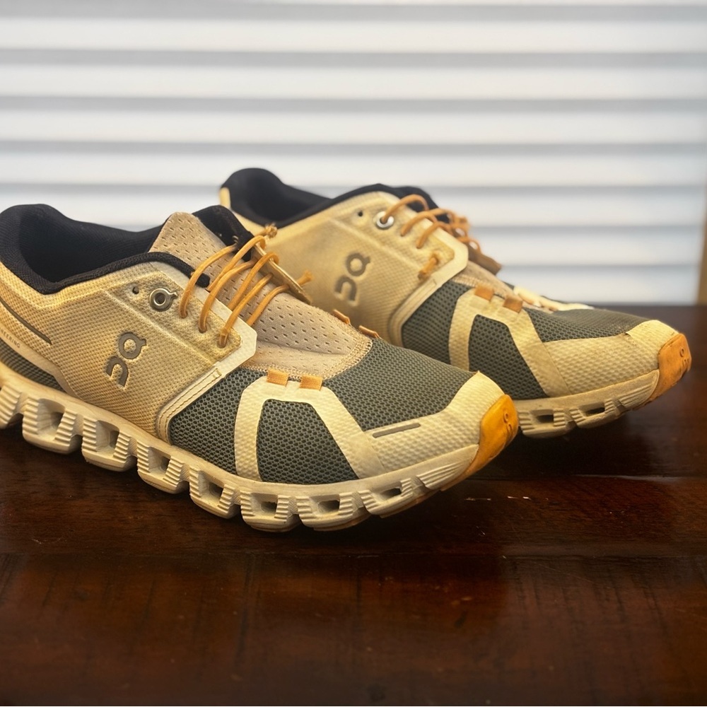 On Running Women's Yellow Tan and Dark Teal Athletic Shoes